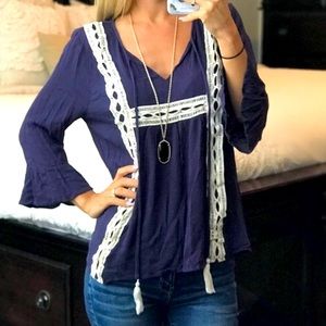 Nordstrom’s Tassels N Lace Top with  bell sleeves